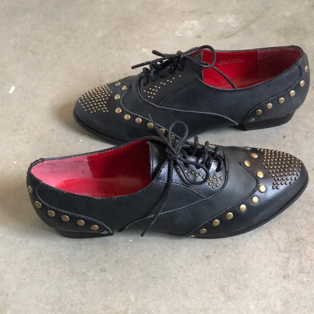 Jeffrey Campbell Black Leather Studded Oxford Flats